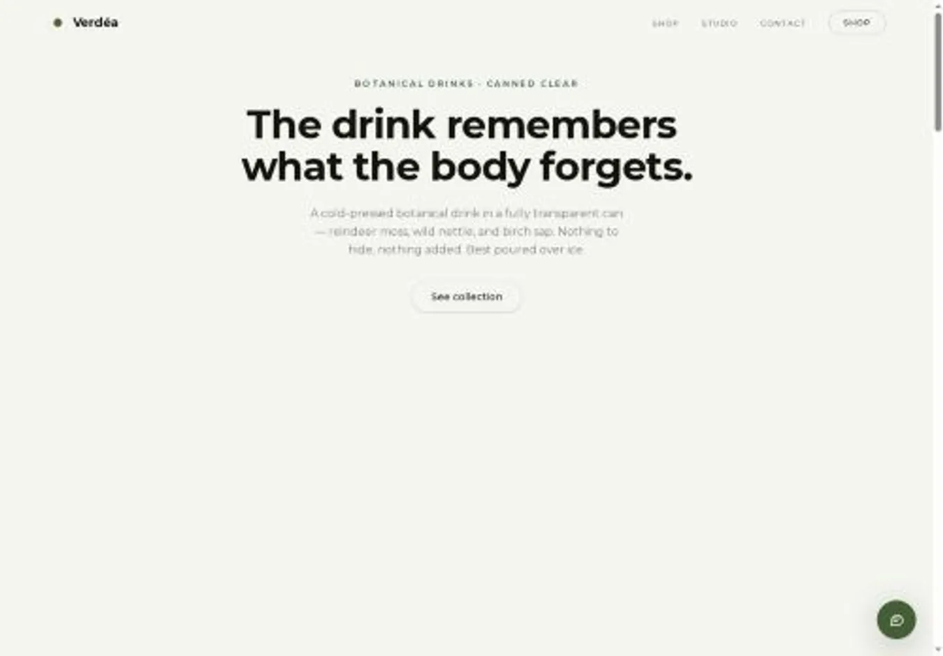 Verdéa — Botanical Drinks home page on desktop