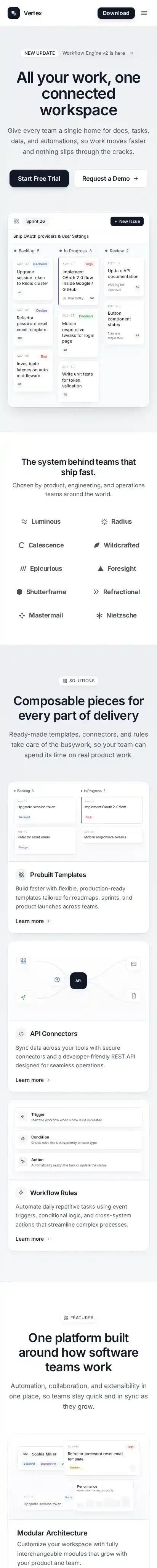Vertex home page on mobile