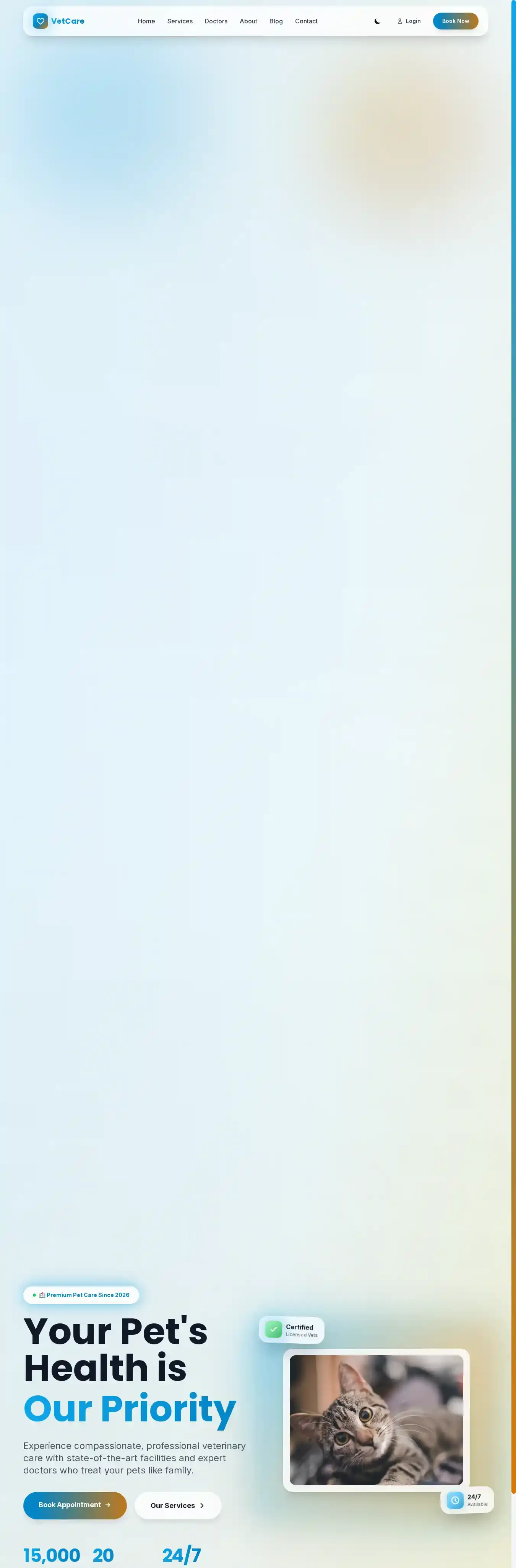 VetClinic Premium home page on desktop