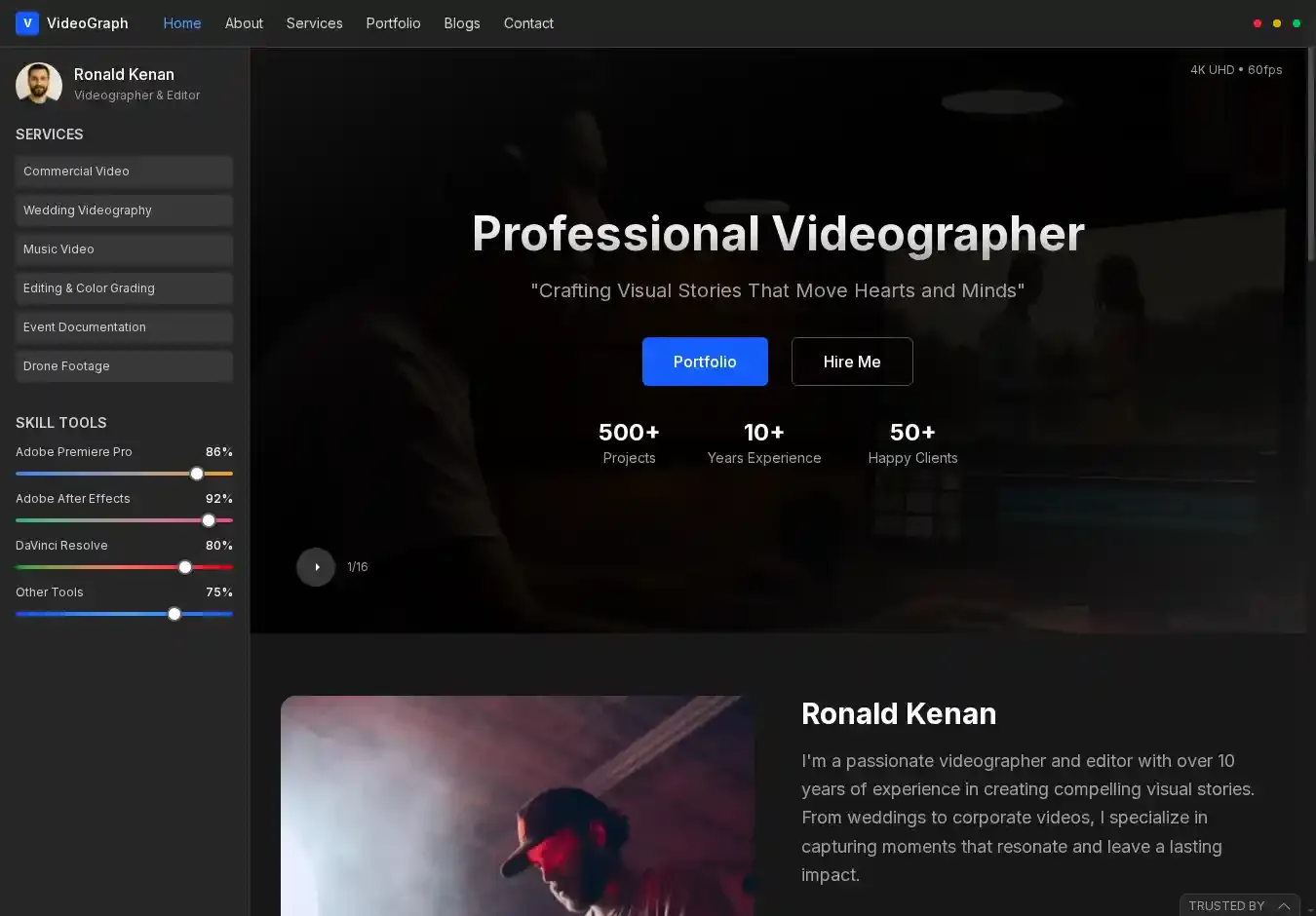 VideoGraph home page on desktop