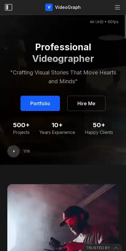 VideoGraph home page on mobile