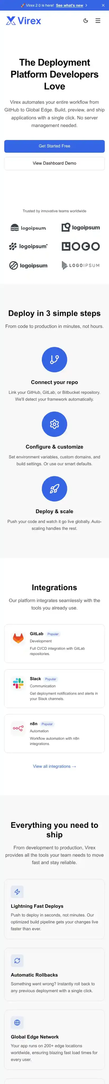 Virex home page on mobile