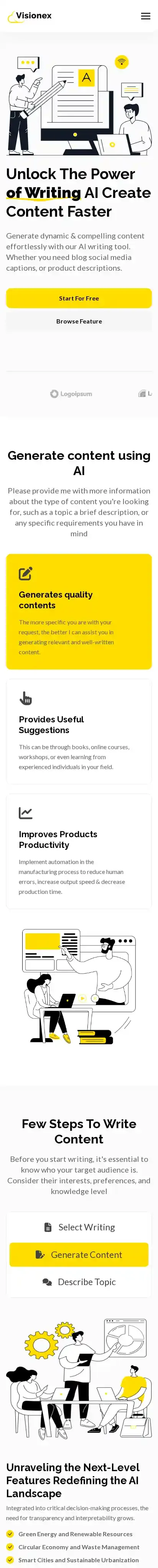 Visionex Astro home page on mobile