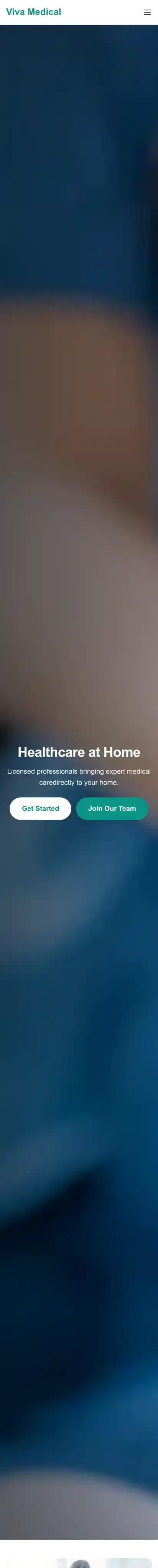 Viva Medical home page on mobile