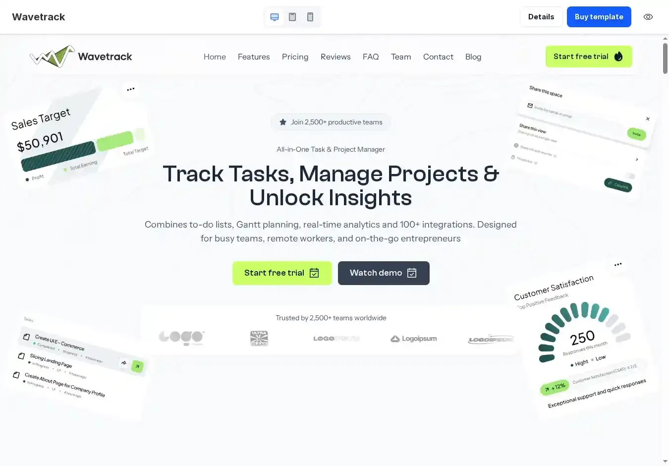 WaveTrack home page on desktop
