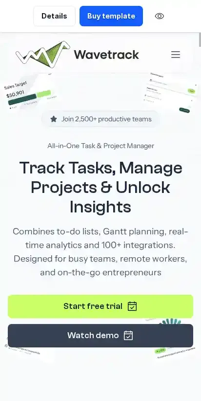 WaveTrack home page on mobile