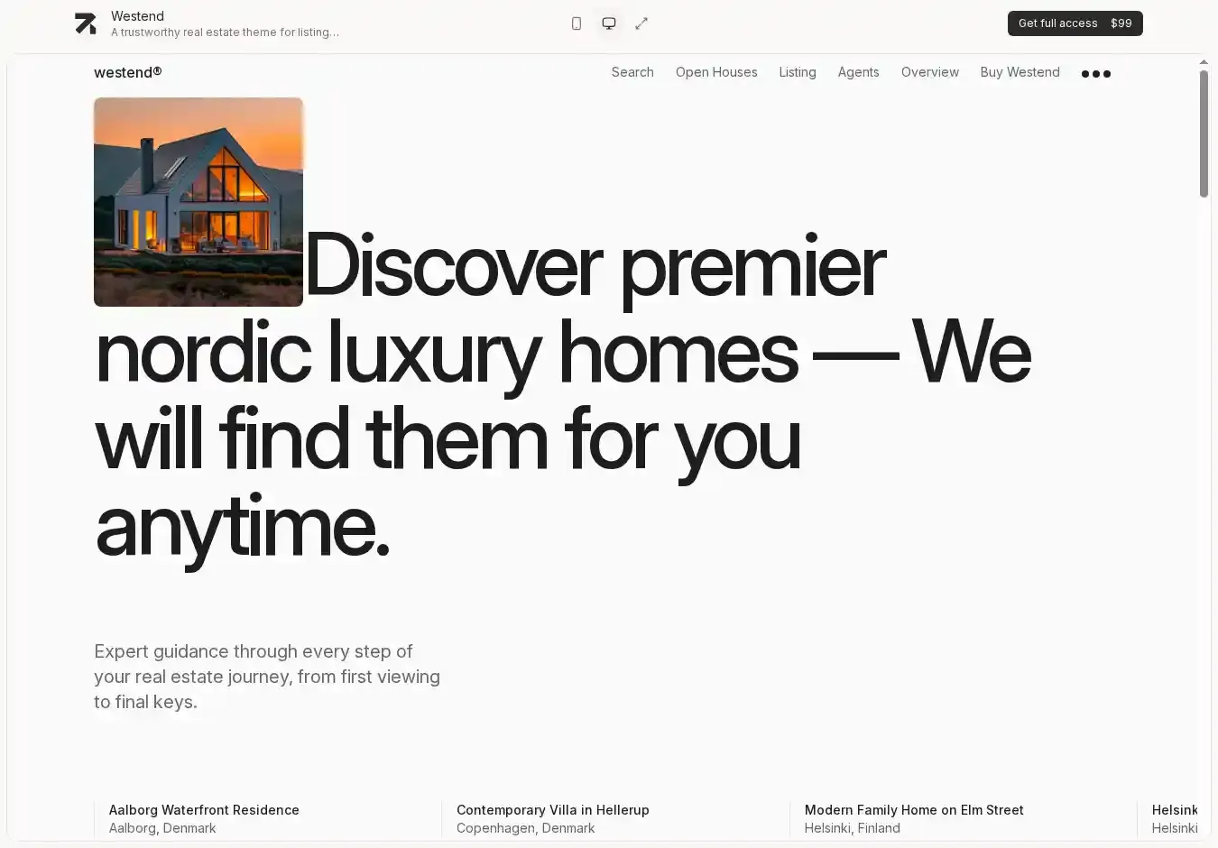 Westend home page on desktop