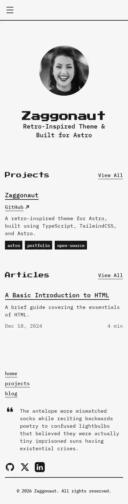 Zaggonaut home page on mobile