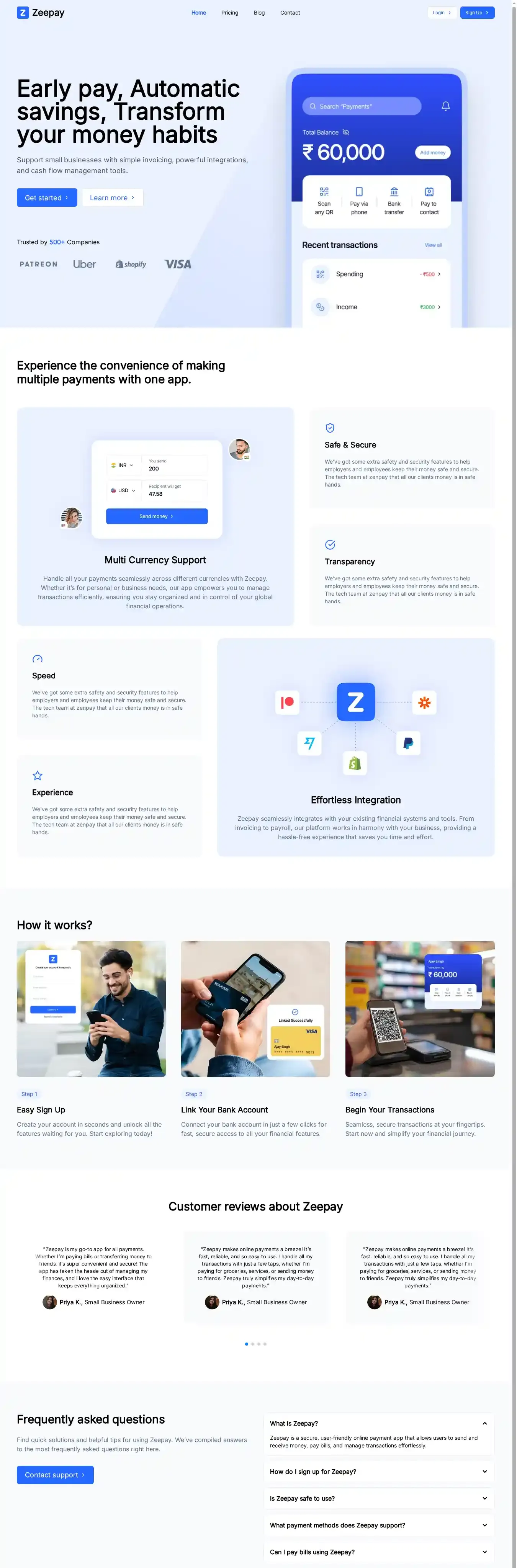 Zeepay home page on desktop