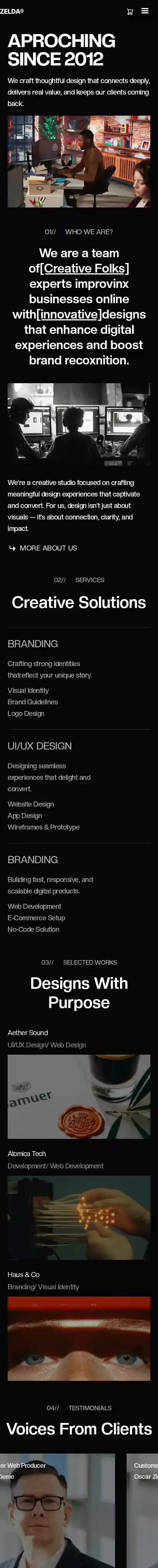 Zelda home page on mobile