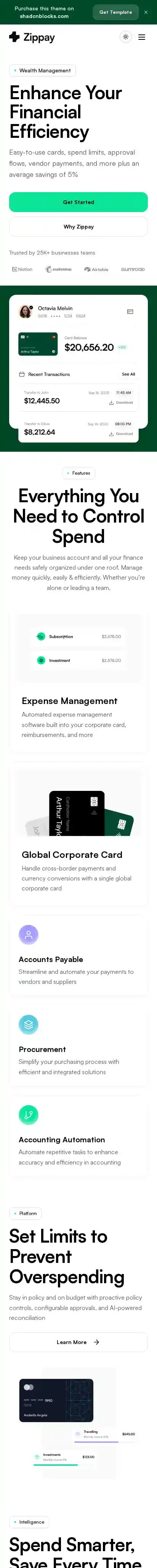 Zippay home page on mobile