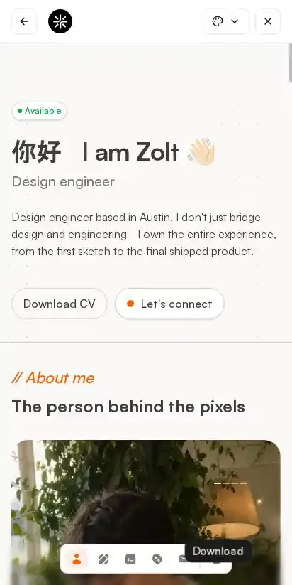 Zolt home page on mobile