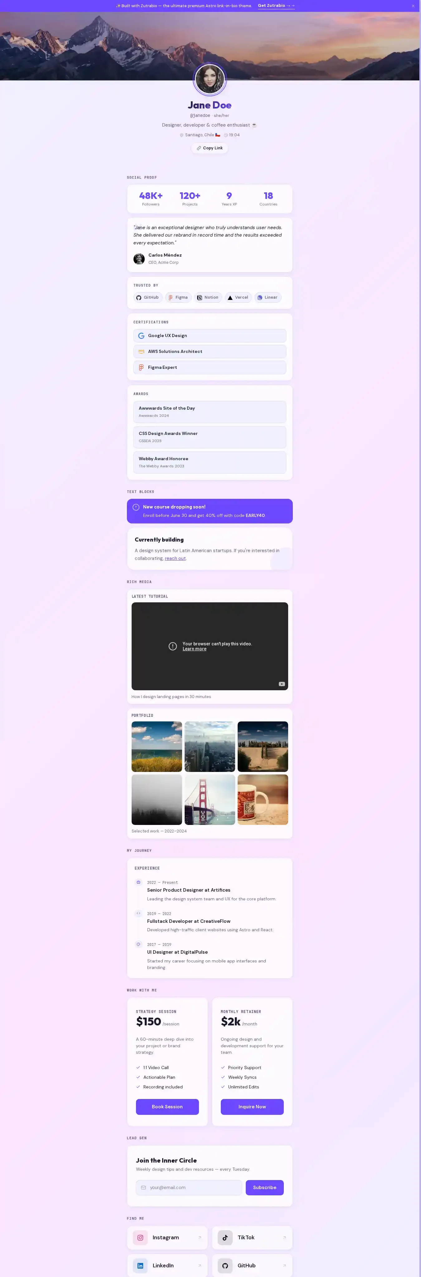 Zutrabio home page on desktop