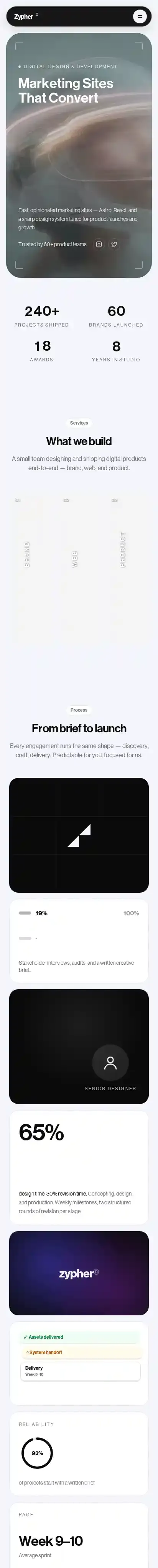 Zypher — Agency home page on mobile