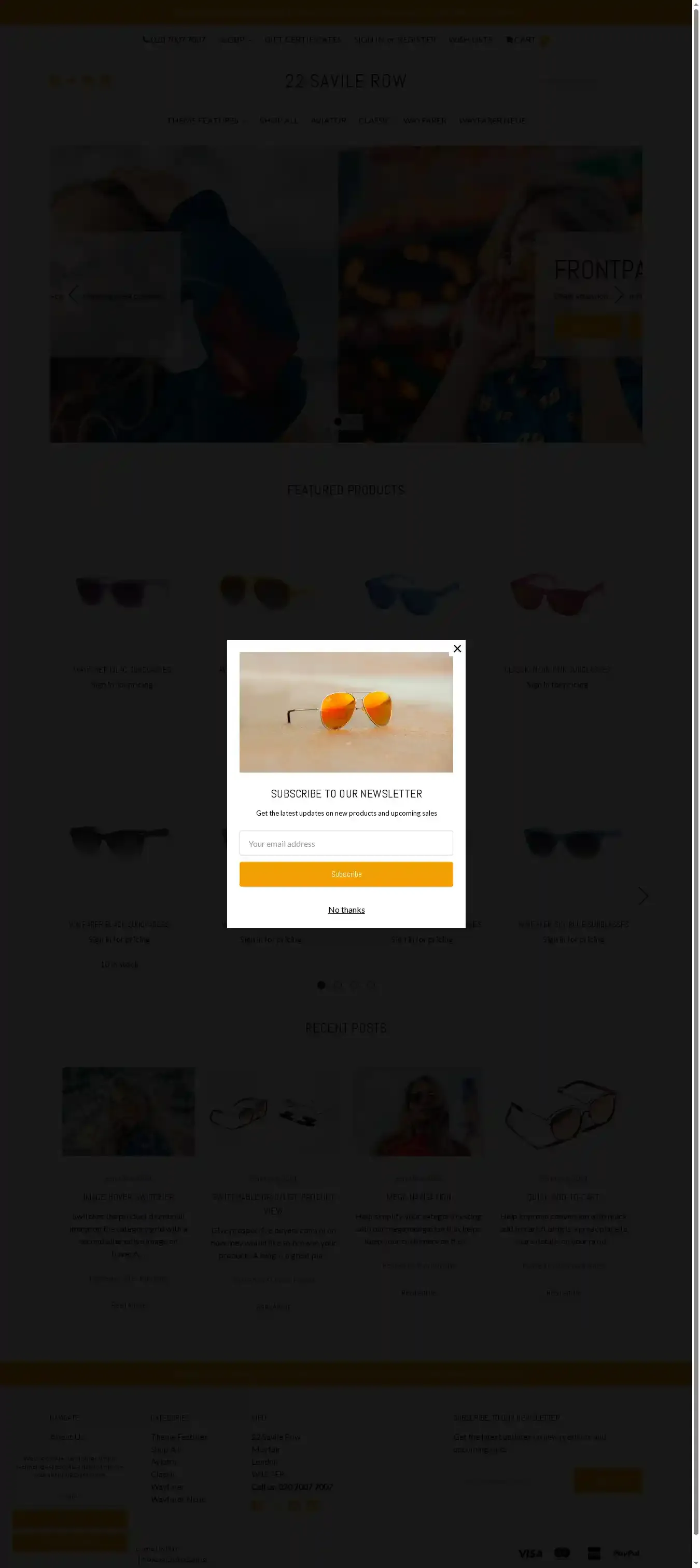 22 Savile Row Boutique home page on desktop