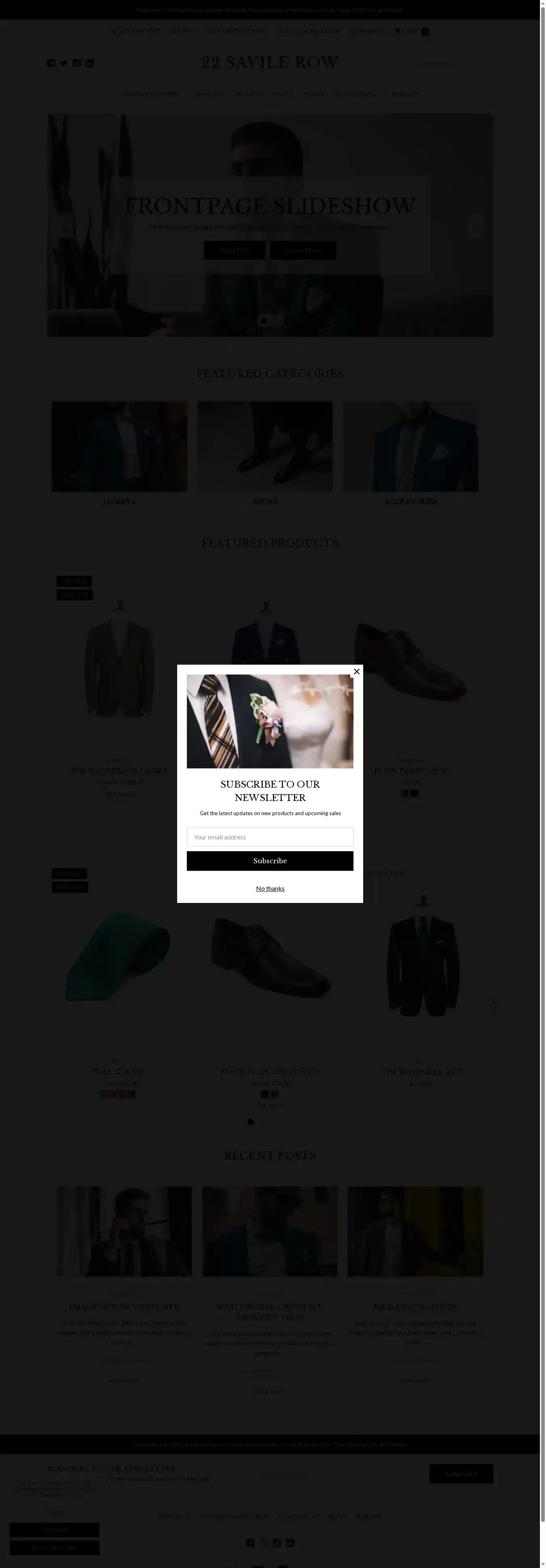 22 Savile Row Classic home page on desktop