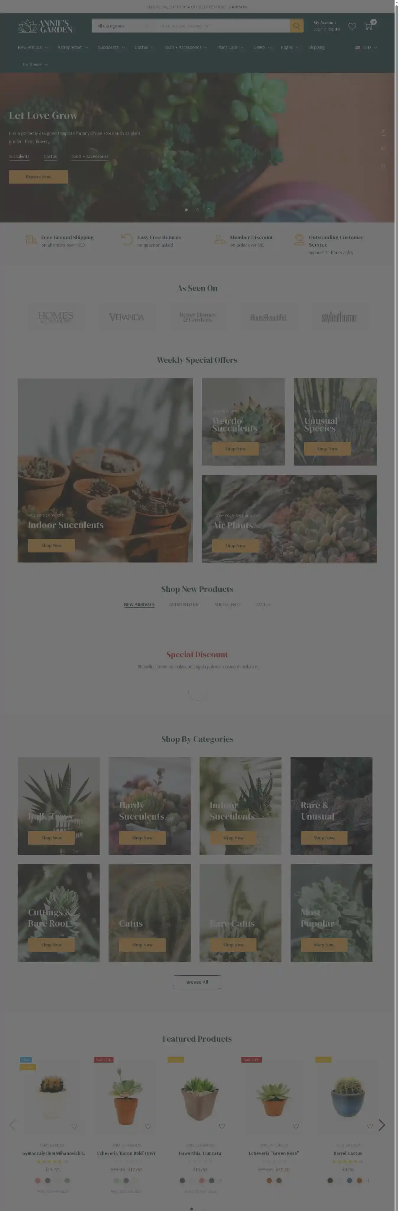 Annie's Garden Light home page on desktop