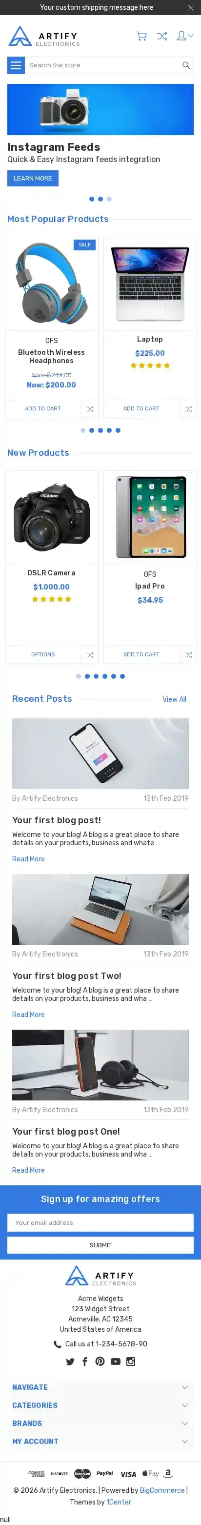 Artify Electronics home page on mobile