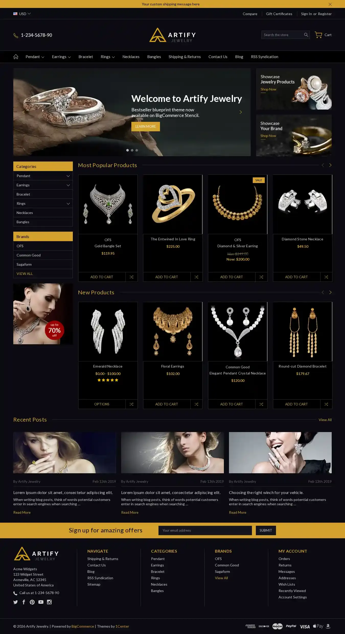 Artify Jewelry home page on desktop