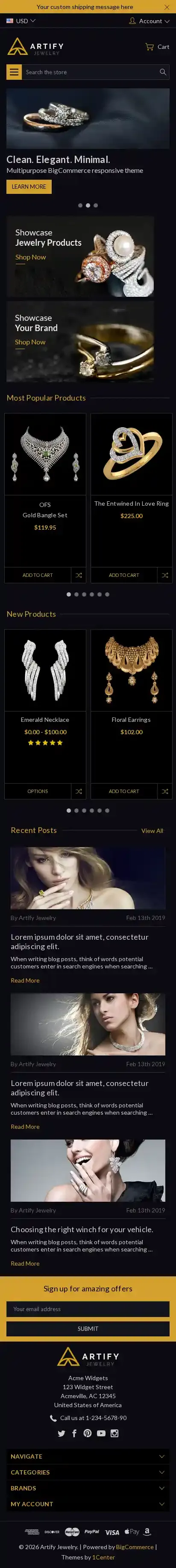 Artify Jewelry home page on mobile