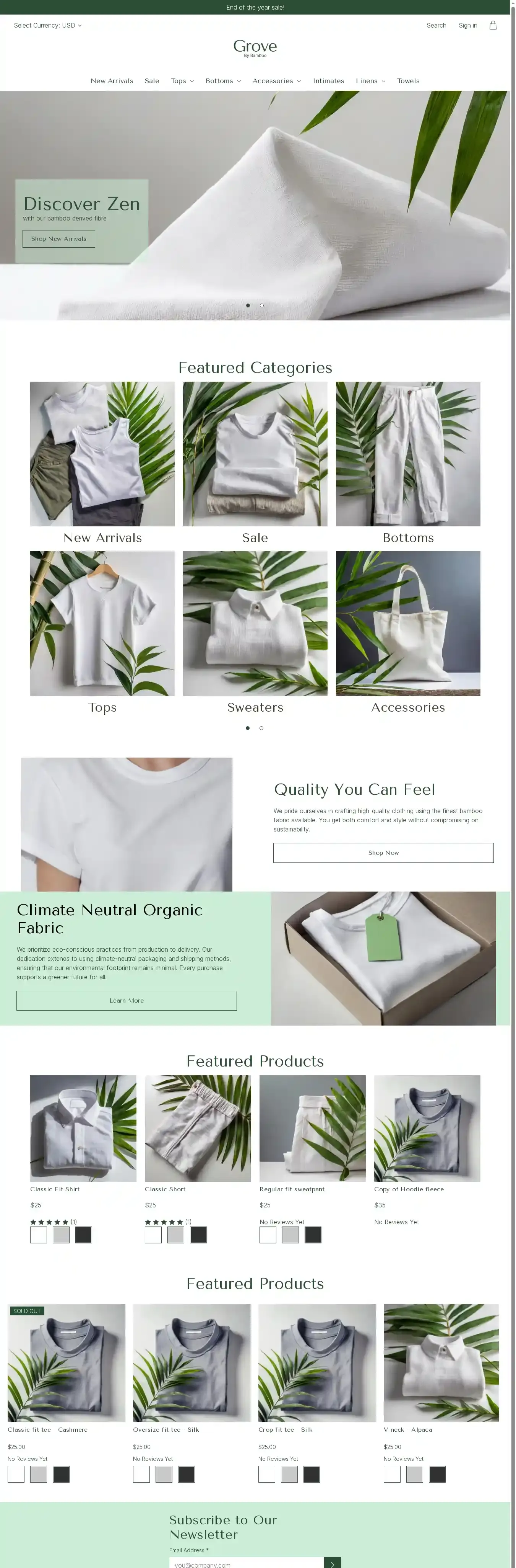 Bamboo Grove home page on desktop