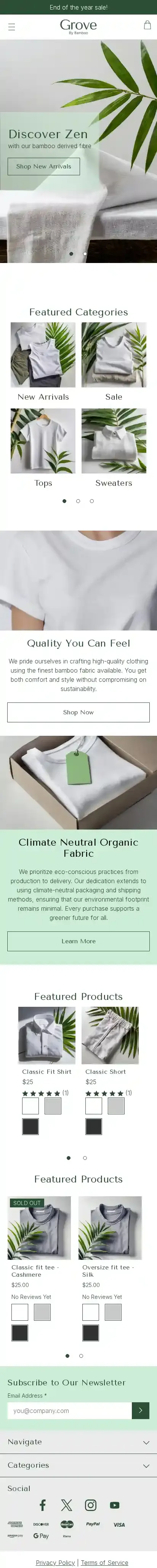 Bamboo Grove home page on mobile