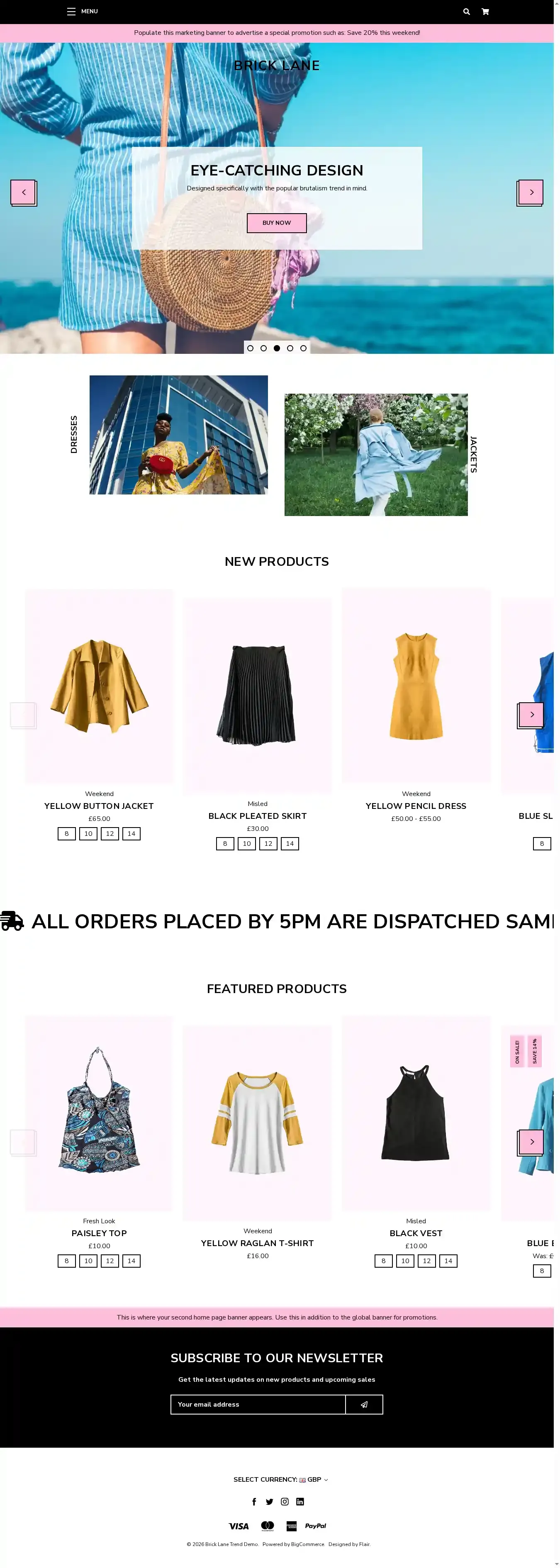 Brick Lane Trend home page on desktop