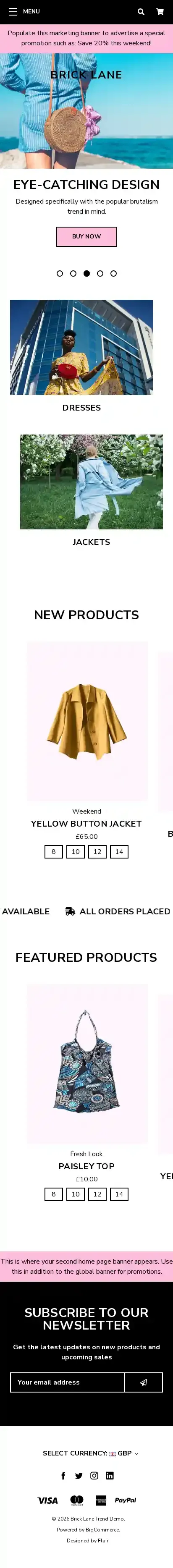 Brick Lane Trend home page on mobile