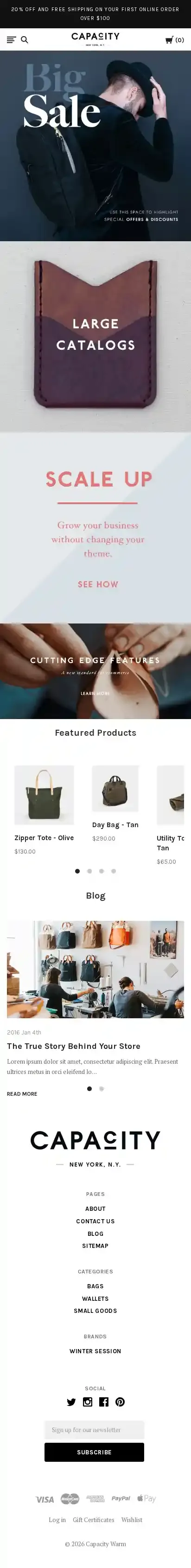 Capacity Warm home page on mobile