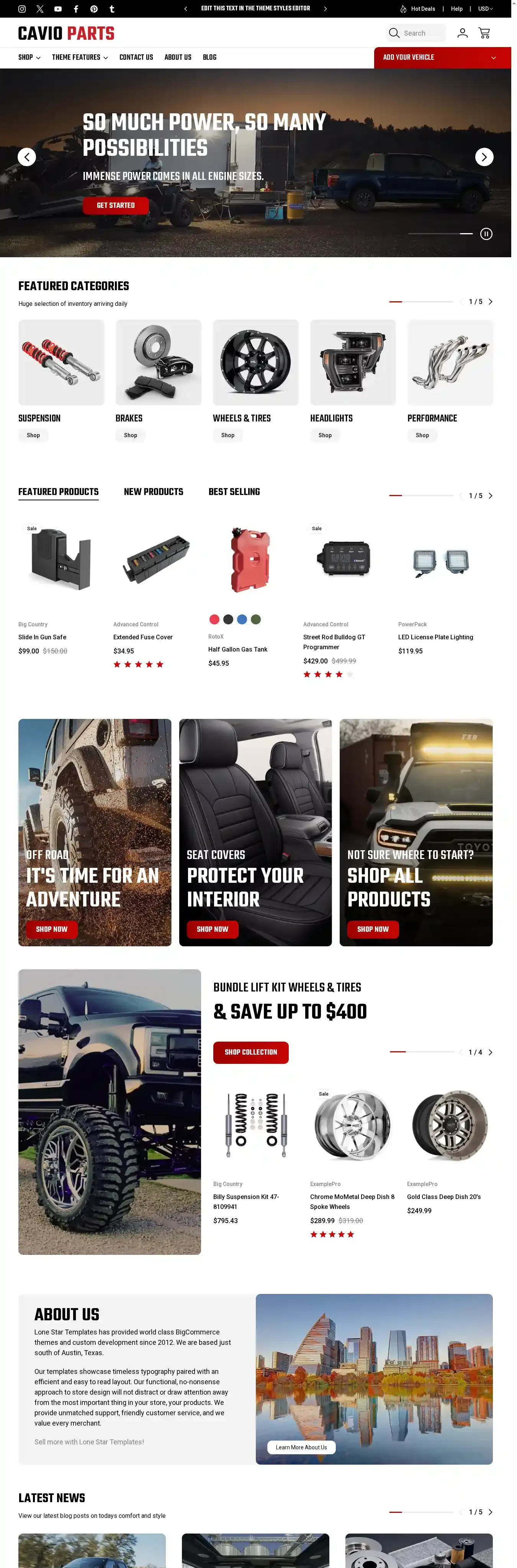 Cavio Parts home page on desktop
