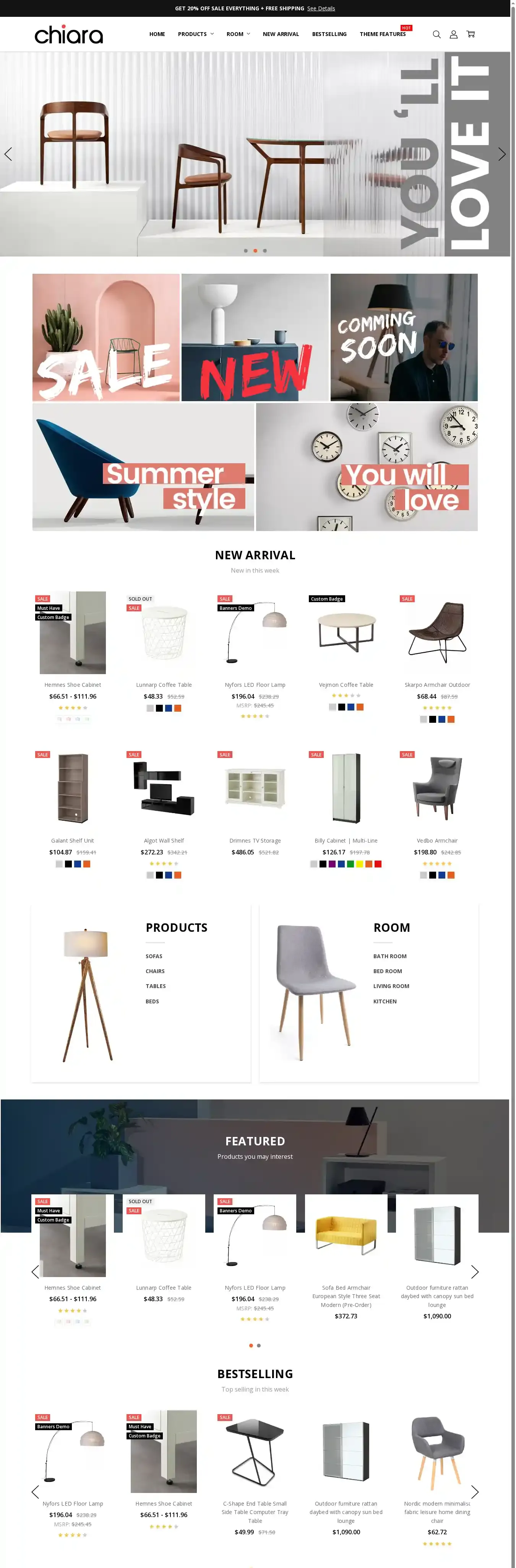 Chiara Furniture home page on desktop