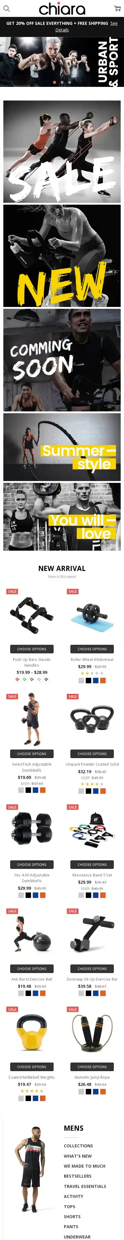 Chiara Sport home page on mobile