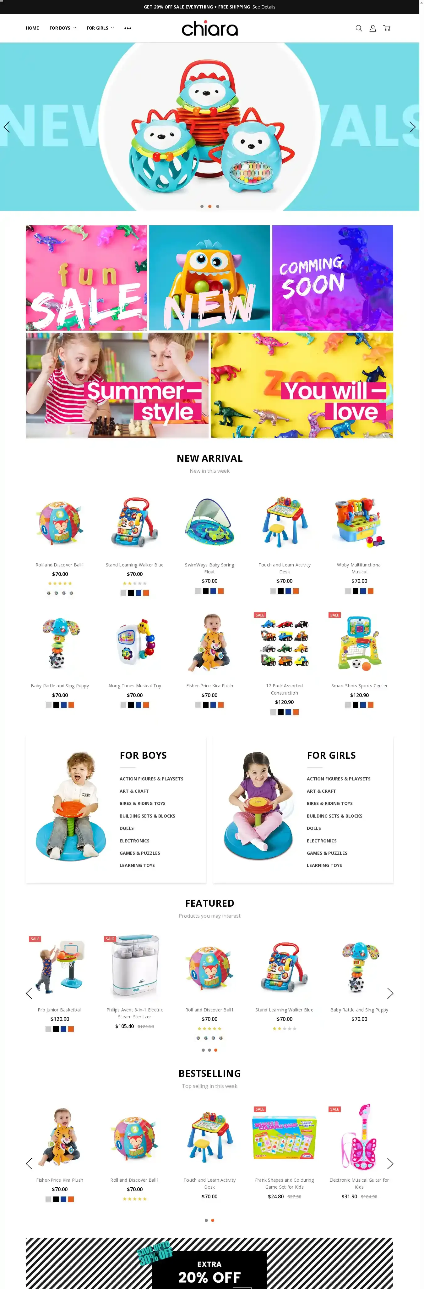 Chiara Toys home page on desktop