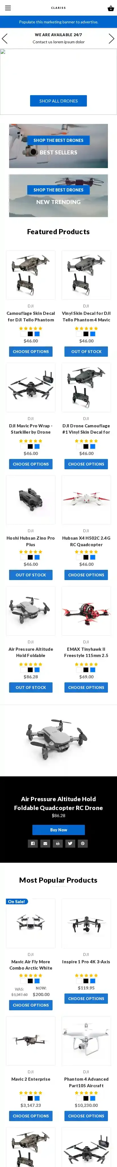 Clariss Electronics home page on mobile