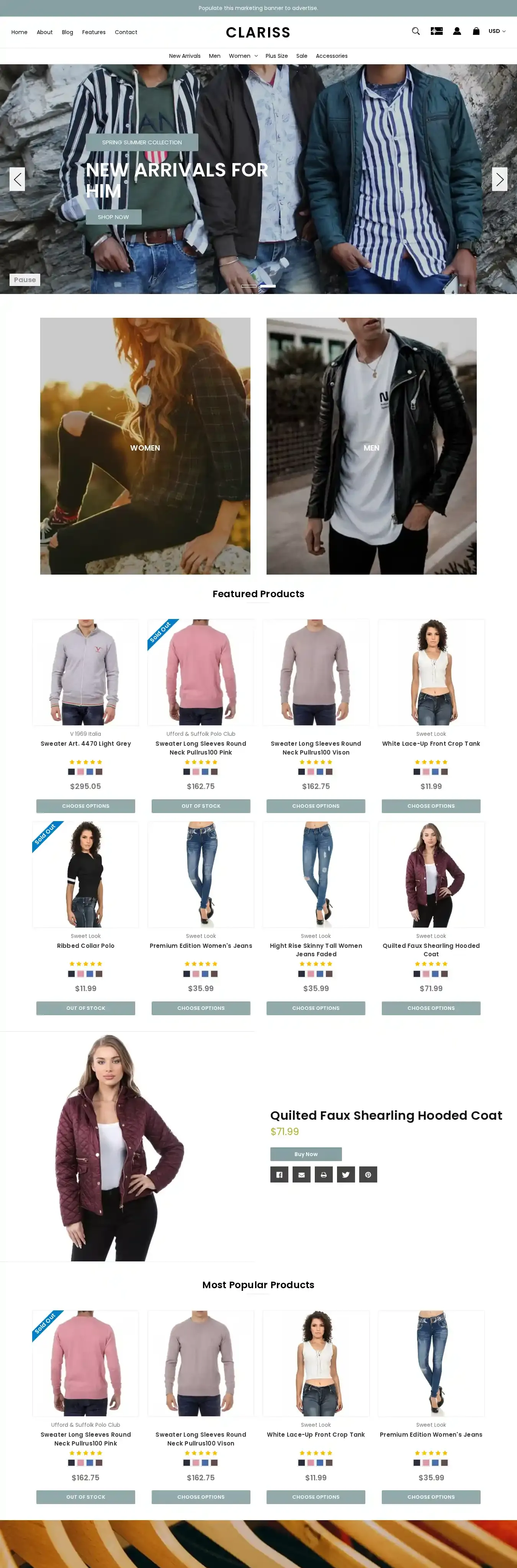 Clariss Fashion home page on desktop