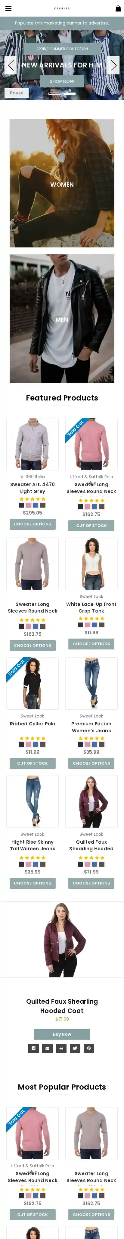Clariss Fashion home page on mobile