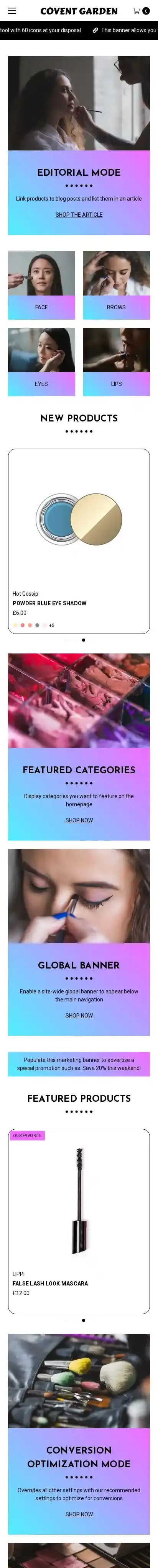 Covent Garden Bright home page on mobile
