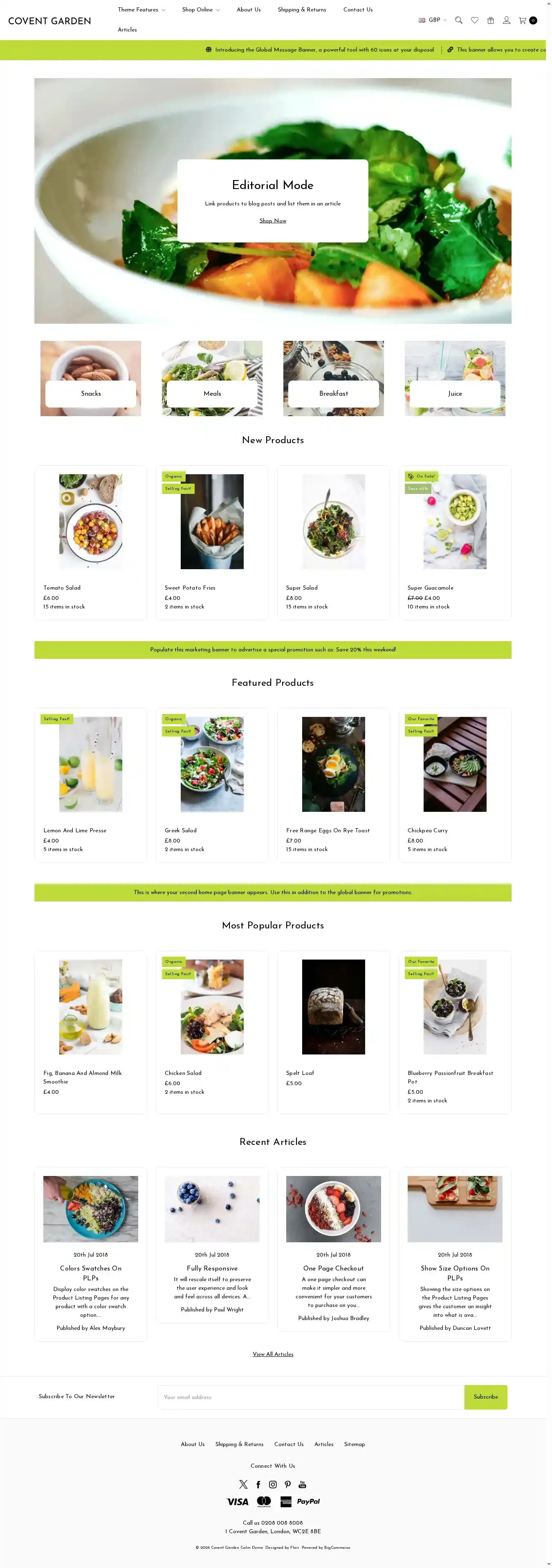 Covent Garden Calm home page on desktop