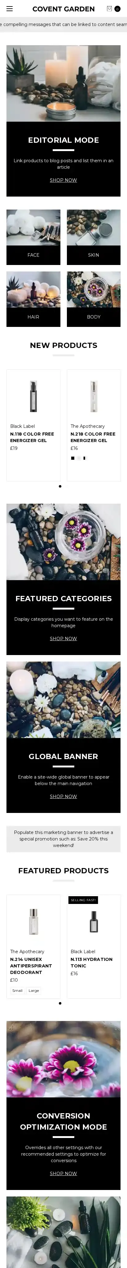 Covent Garden Contemporary home page on mobile