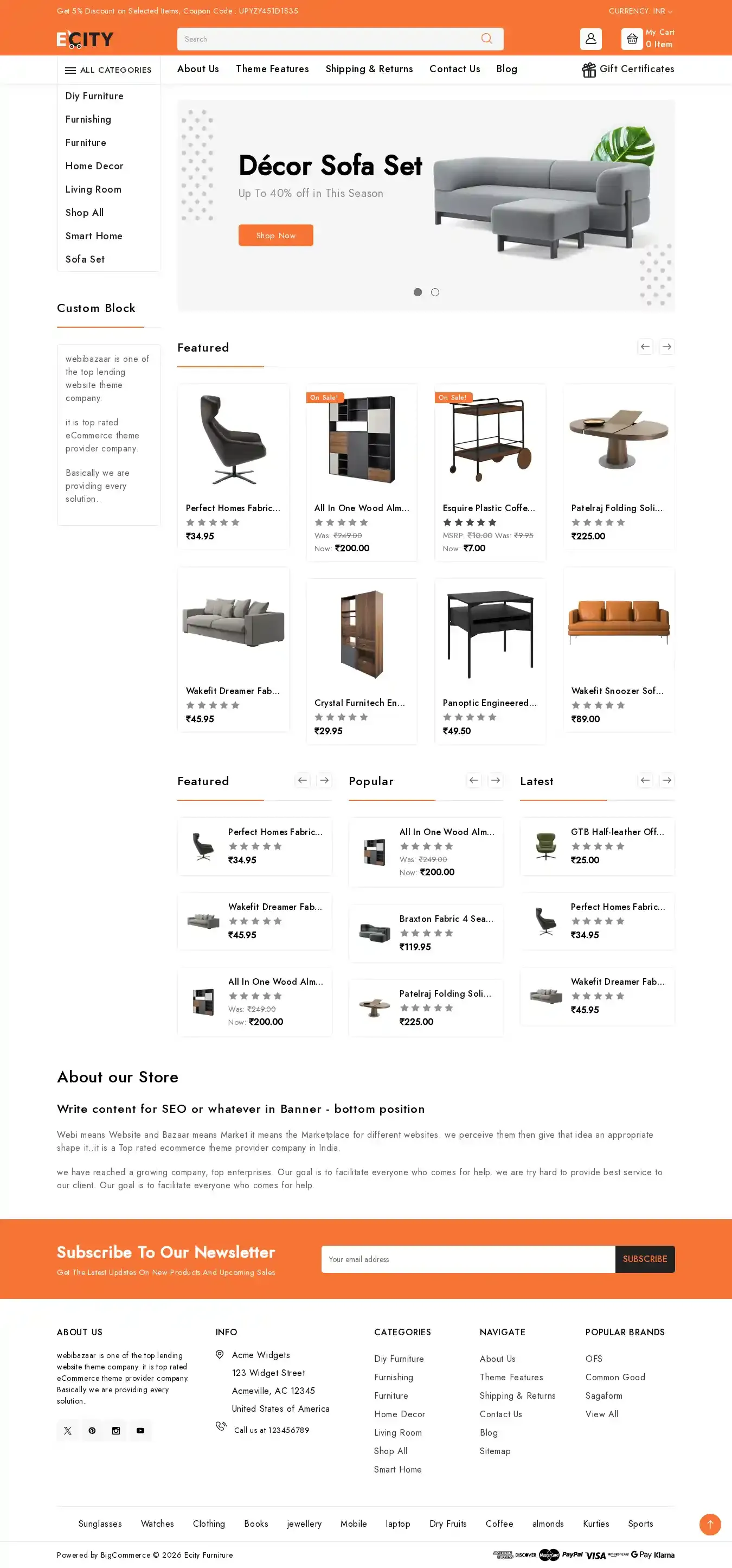 Ecity Furniture home page on desktop