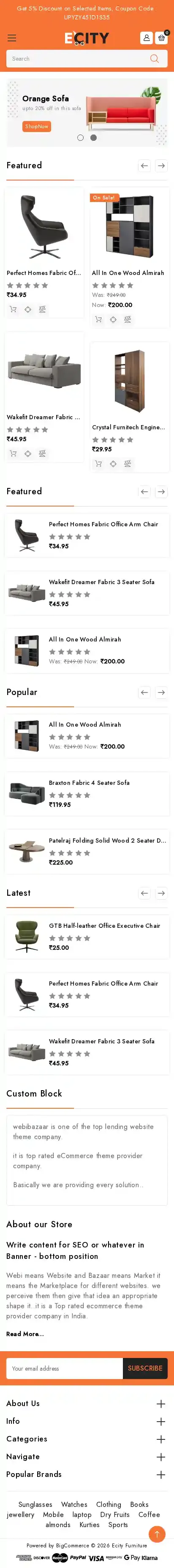 Ecity Furniture home page on mobile