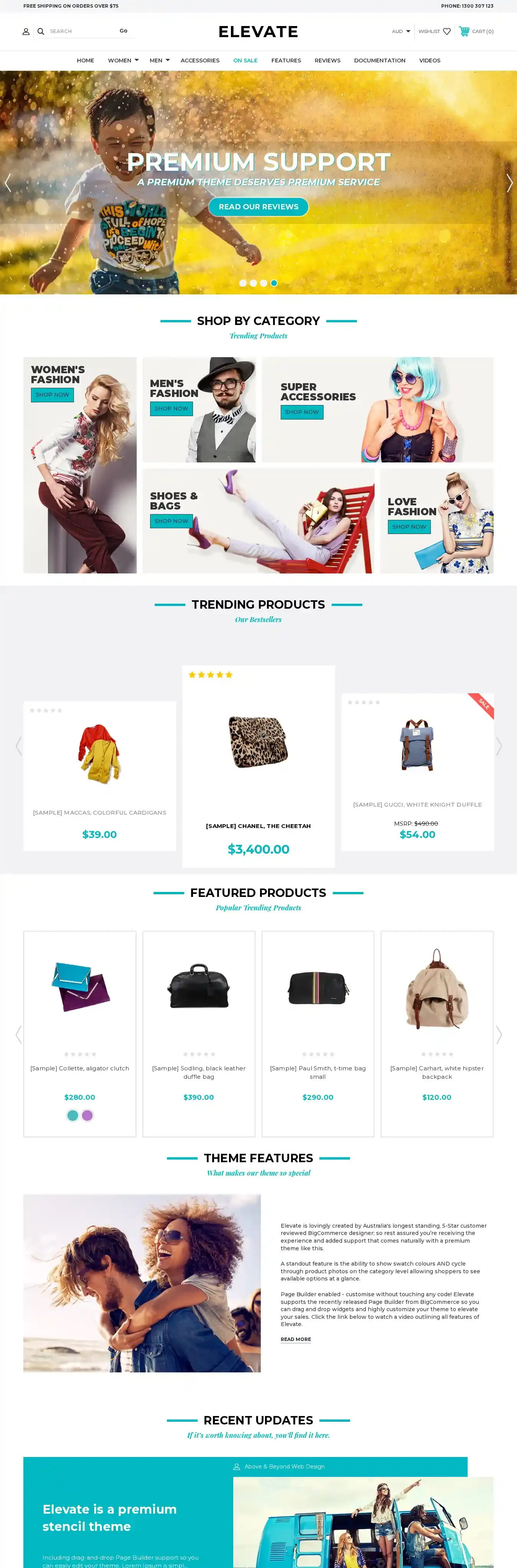 Elevate Fashion home page on desktop