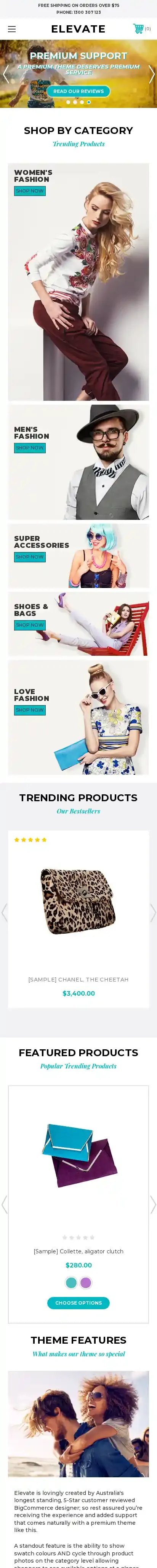 Elevate Fashion home page on mobile