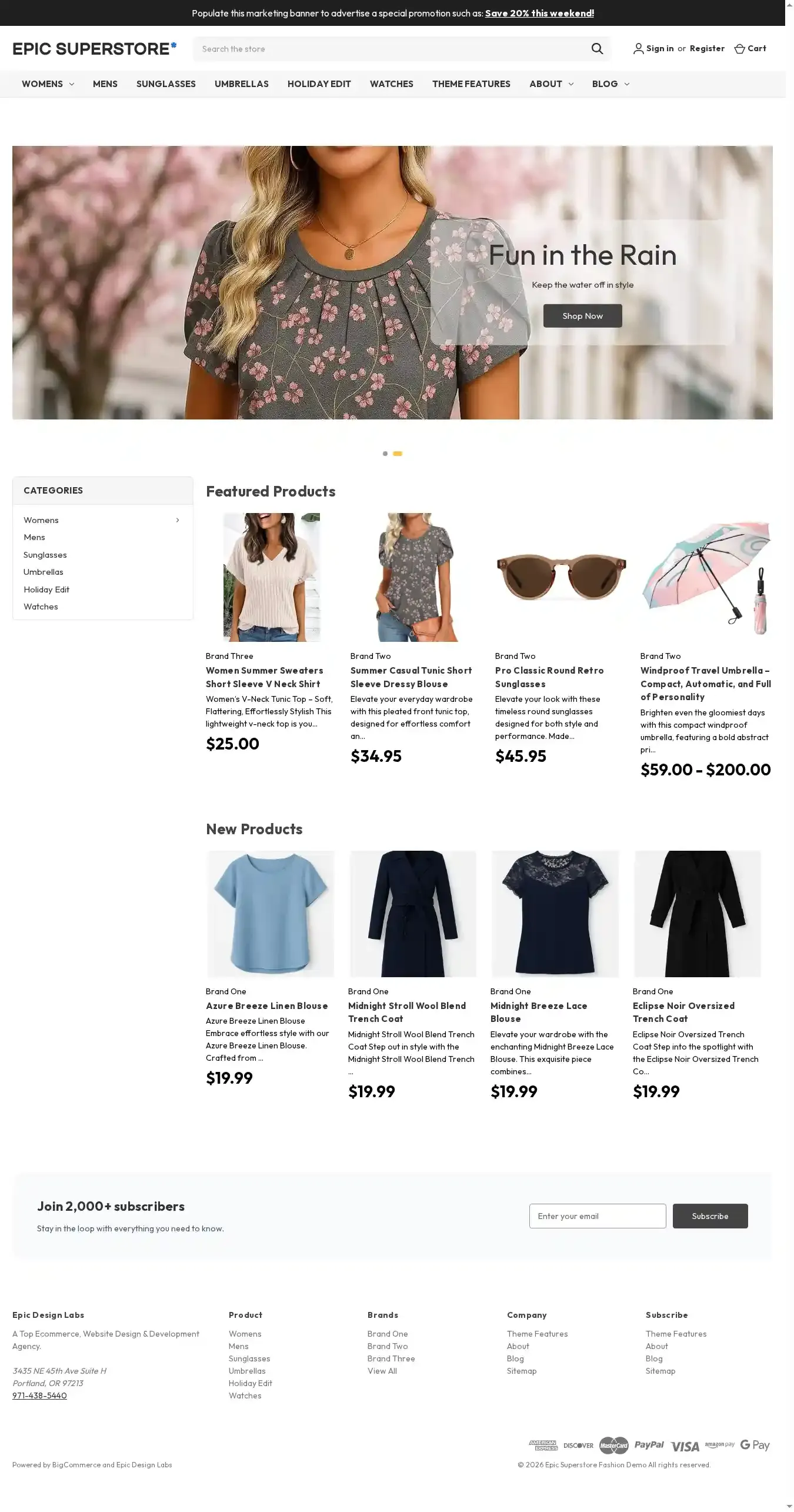 Epic Superstore Fashion home page on desktop