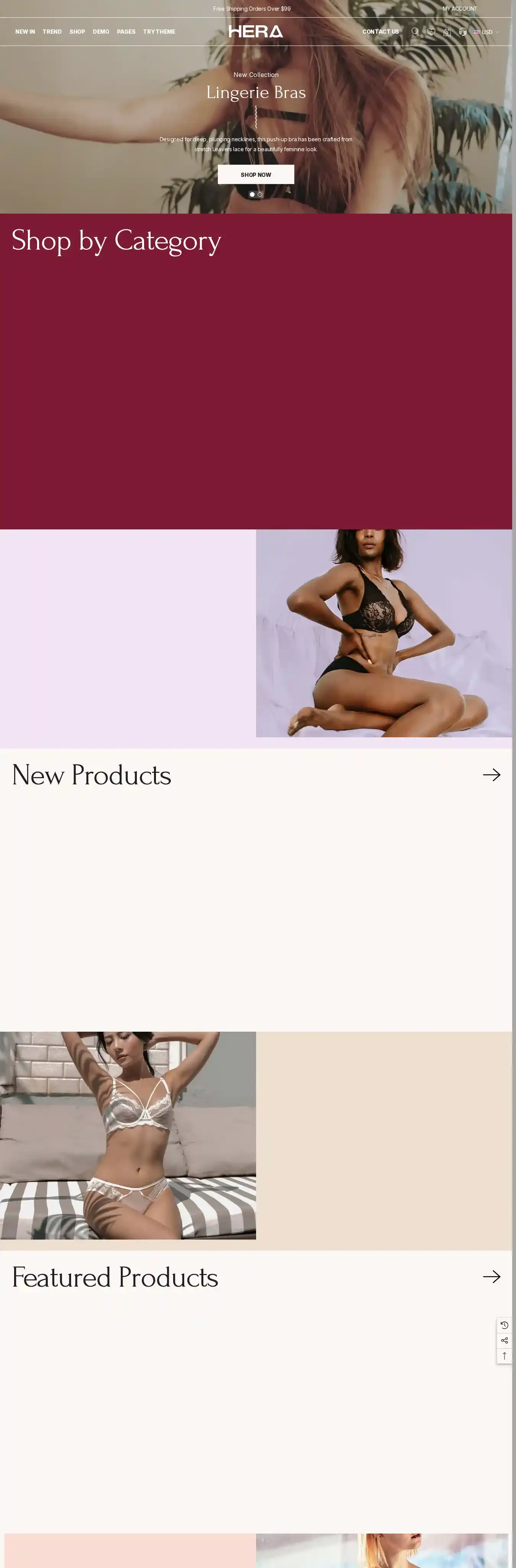 Hera Bright home page on desktop
