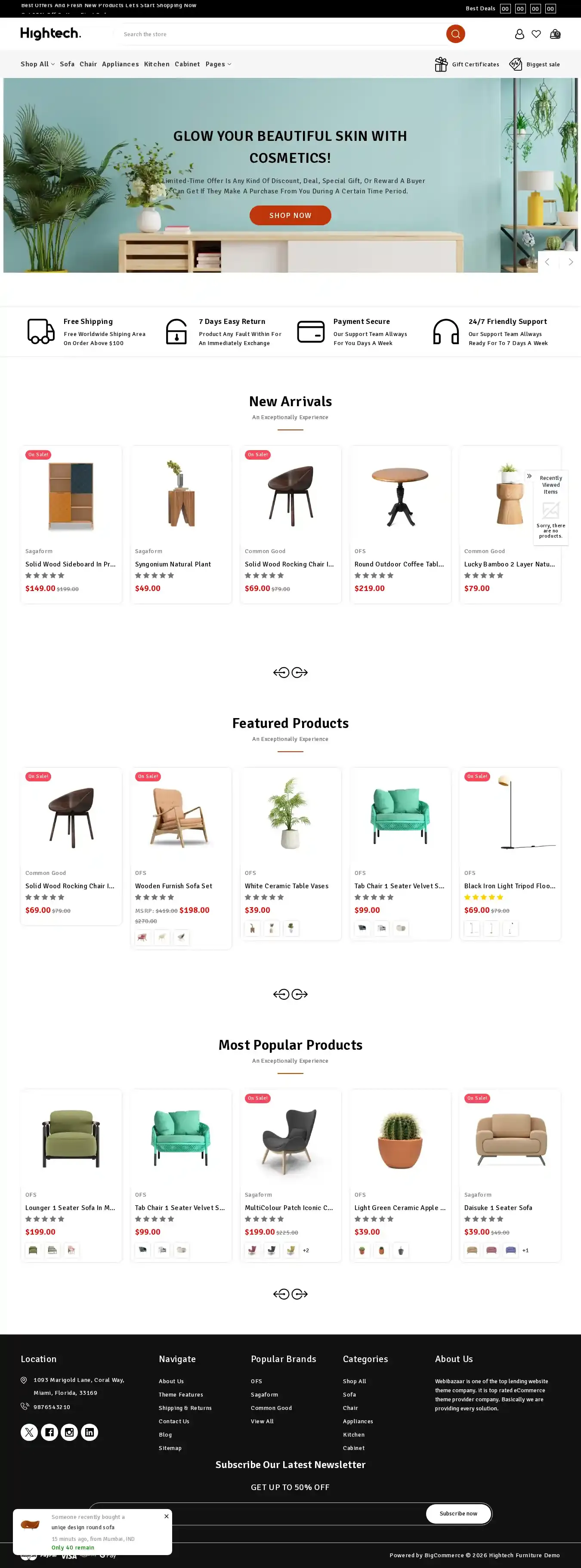 Hightech Furniture home page on desktop