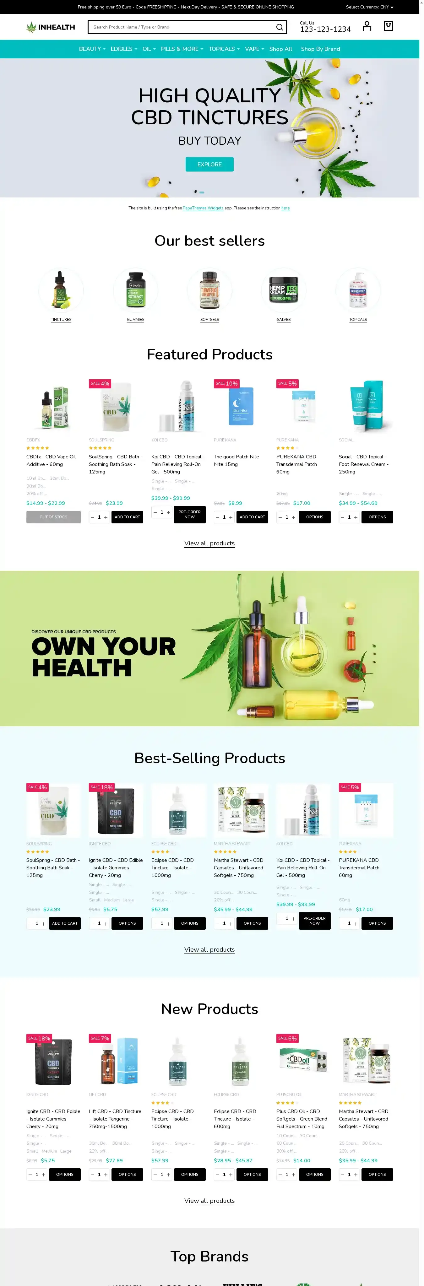 InHealth CBD home page on desktop