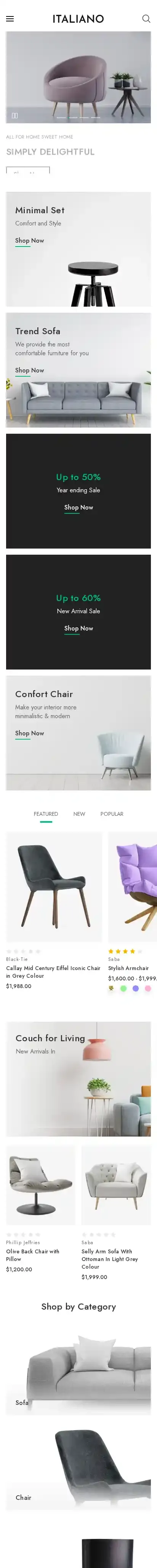 Italiano Decor home page on mobile