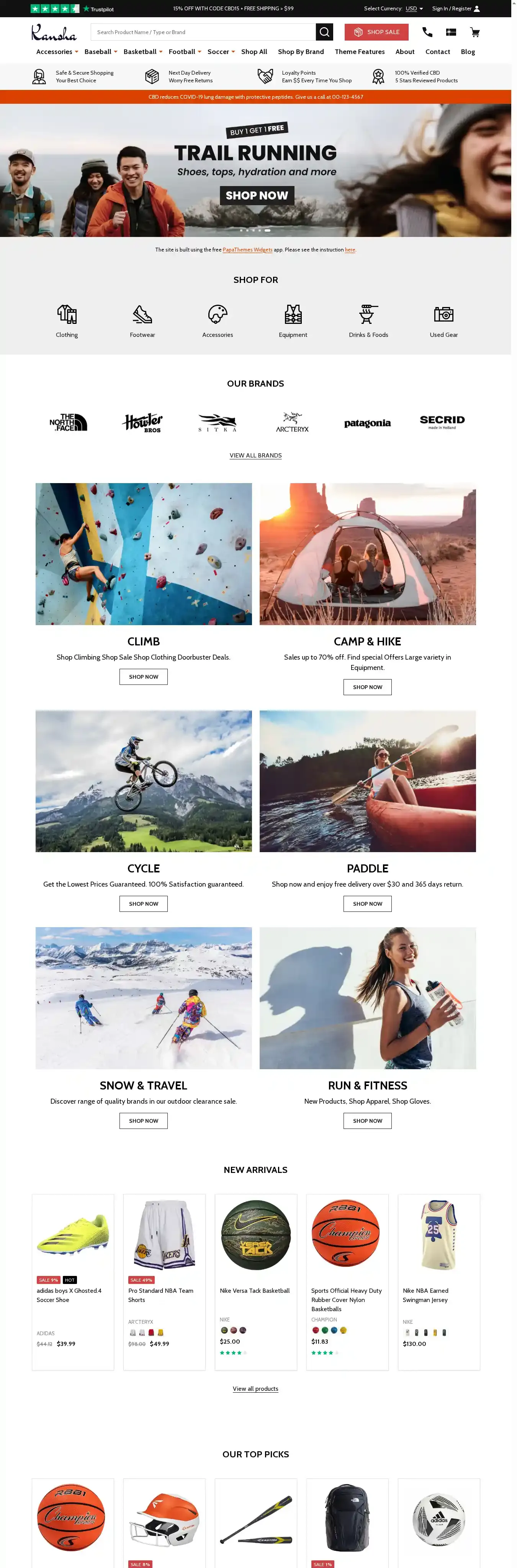 Kansha Sport home page on desktop