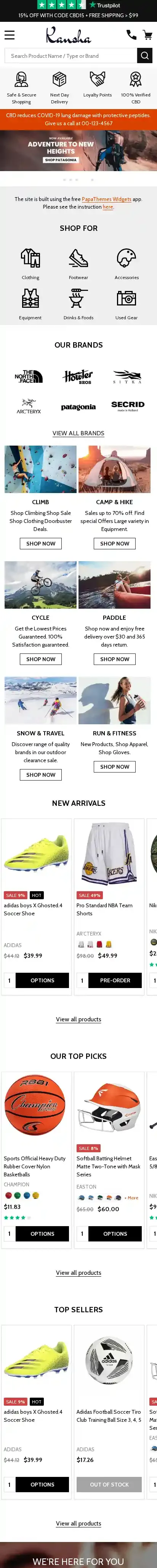 Kansha Sport home page on mobile
